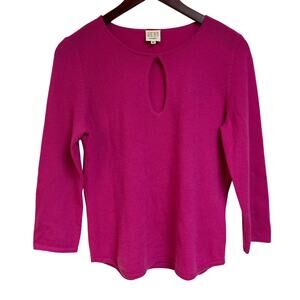 Boo Gemes 100% Cashmere Sweater Bright Coquette Pink Y2K Style Keyhole Size M